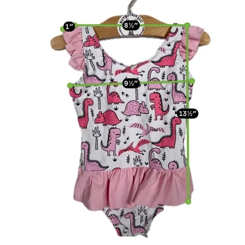 Unbranded Girls Pink Dinosaur Skirted One Piece Swimsuit 3T NWOT Ruffle